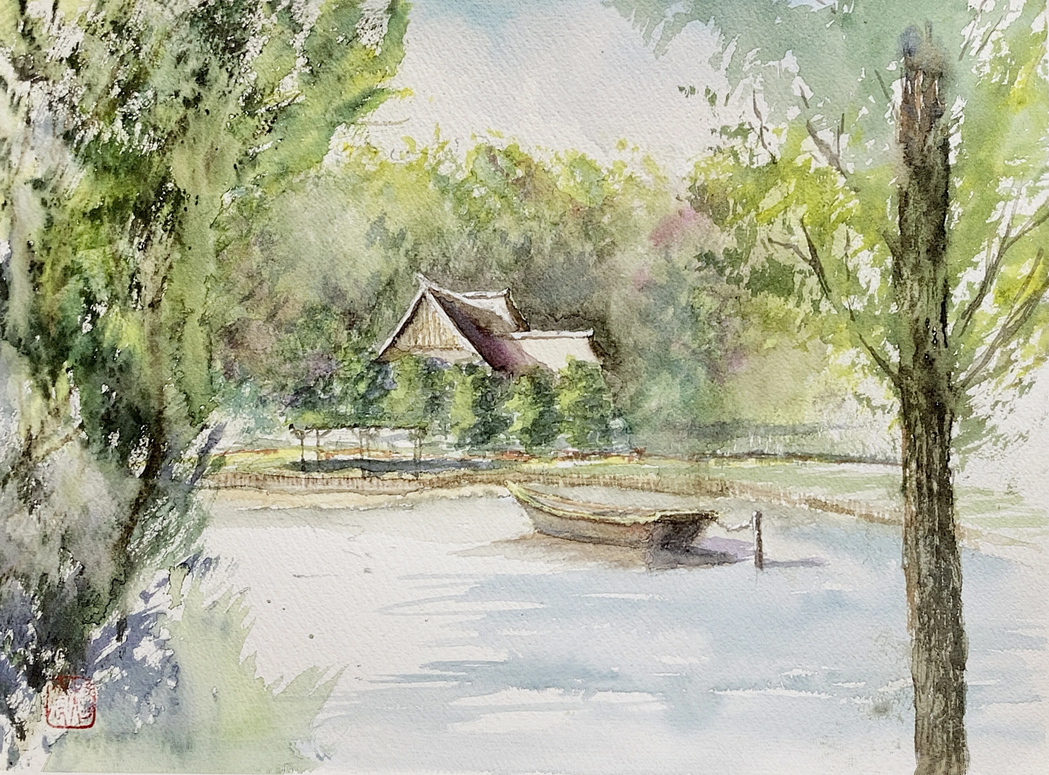 水彩画(風景)№169 水彩画169】三渓園、行こう行こうと思って、ようやく行った。｜tatatotoya