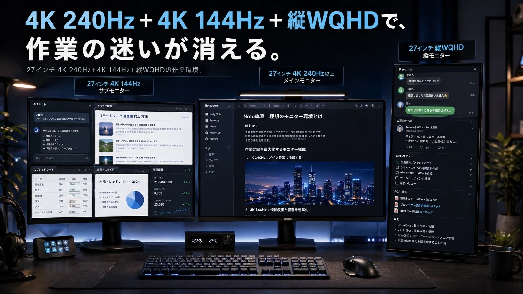 画面1枚で限界を感じている人へ。27インチ4K 240Hz＋4K 144Hz＋縦WQHD