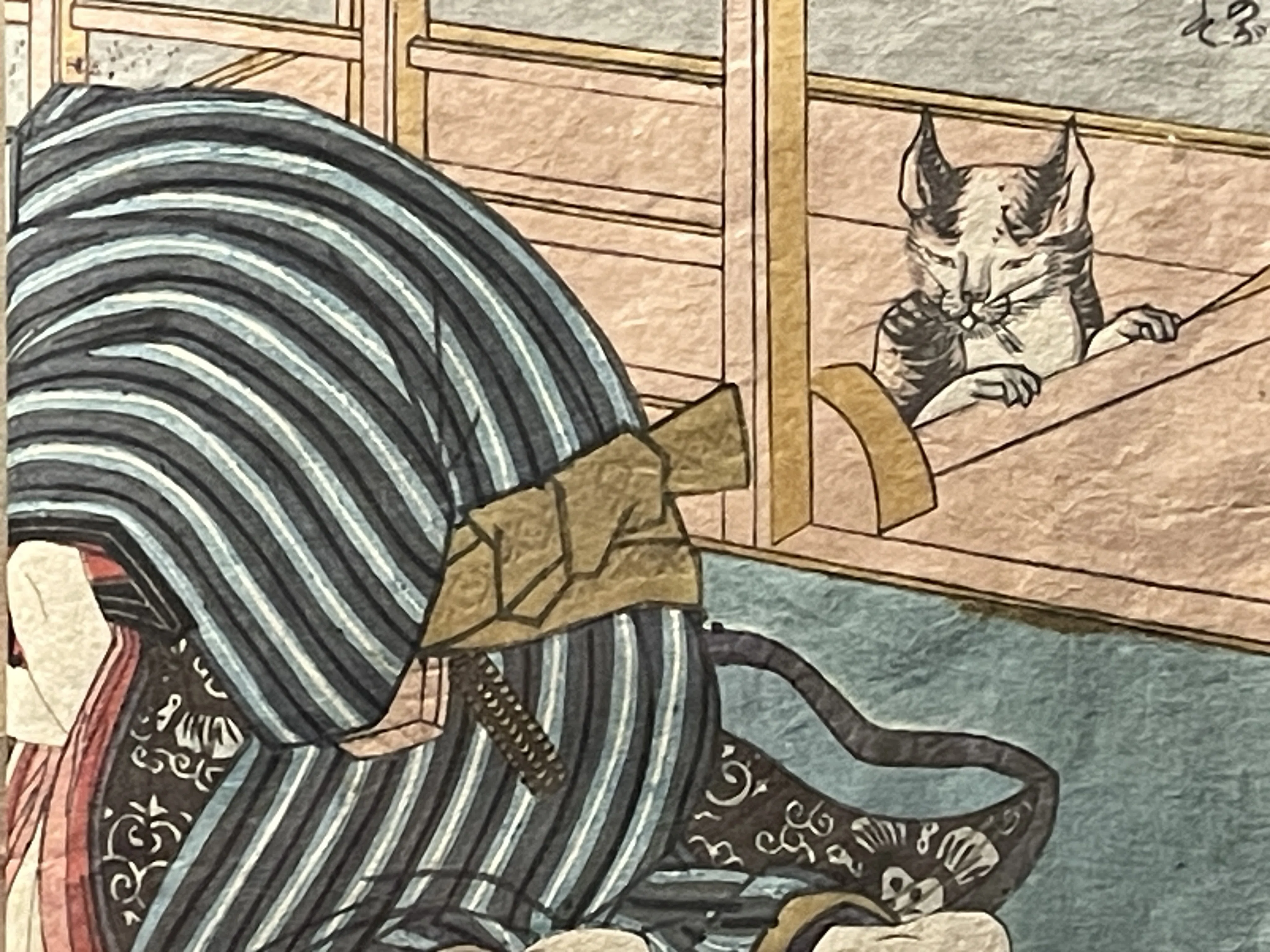 置物 浮世絵 枕絵 眠り猫 春画人形 裏隠し 猫が覗き見してるんだニャア