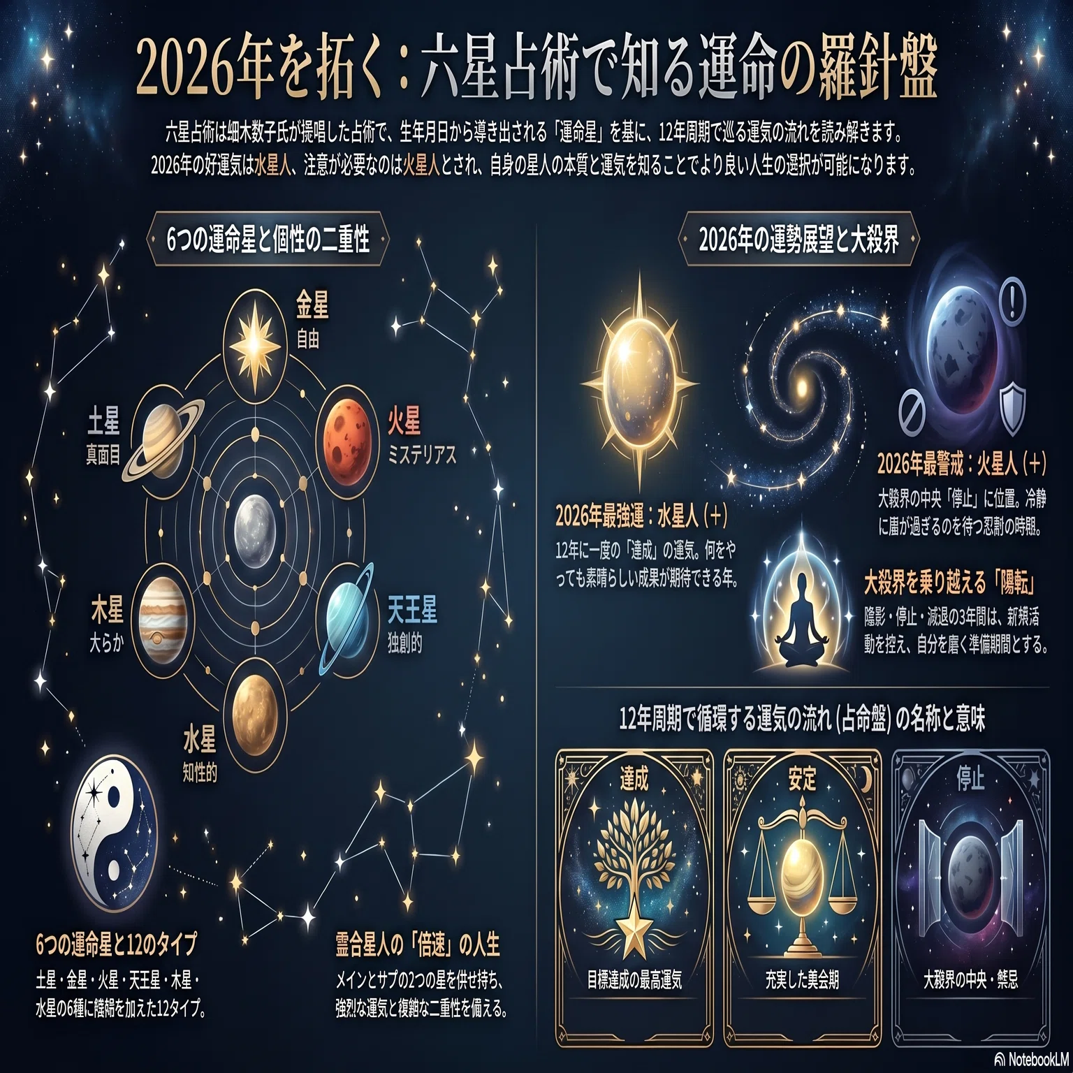 宇宙の仕組み 六星占術 細木数子 初心者必見】あんたの運命、知らなきゃ地獄よ！細木数子流・六星占術の