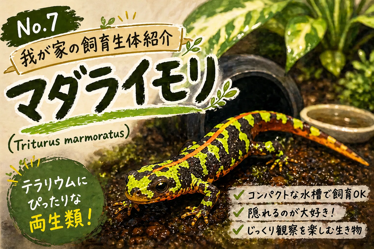 No.7 我が家の飼育生体紹介「マダライモリ」｜マキ爬虫類飼育部屋