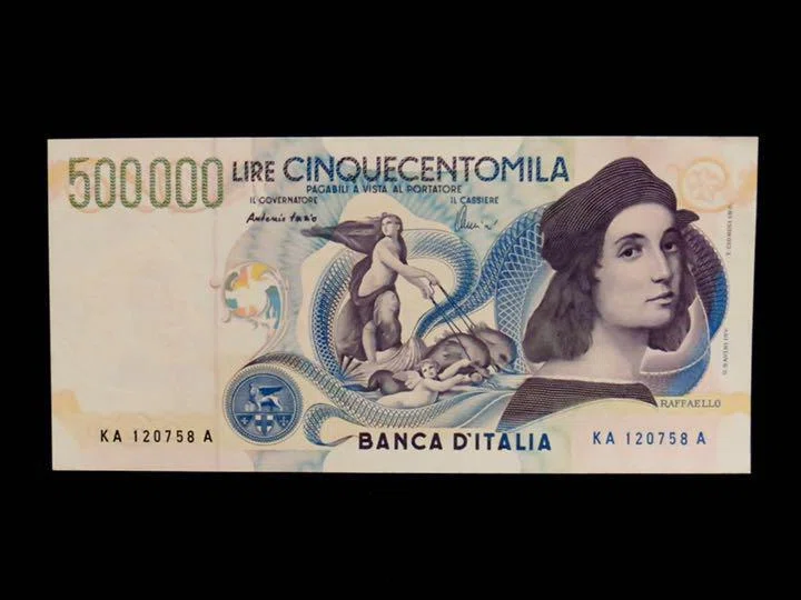 イタリア紙幣 1997年発行 500,000リラ ラファエロ・サンティ｜ねこのま