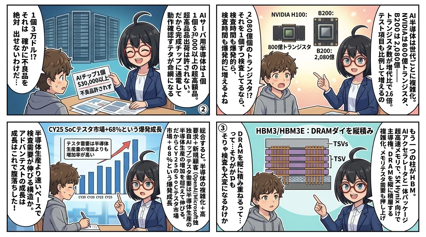 マンガで決算分析】営業利益+118.8%(2.18倍)の構造変化——SoCテスタ 