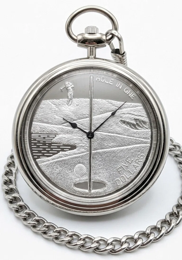 究極のゴルフ記念品。1994年バハマ5ドル銀貨を加工した 
