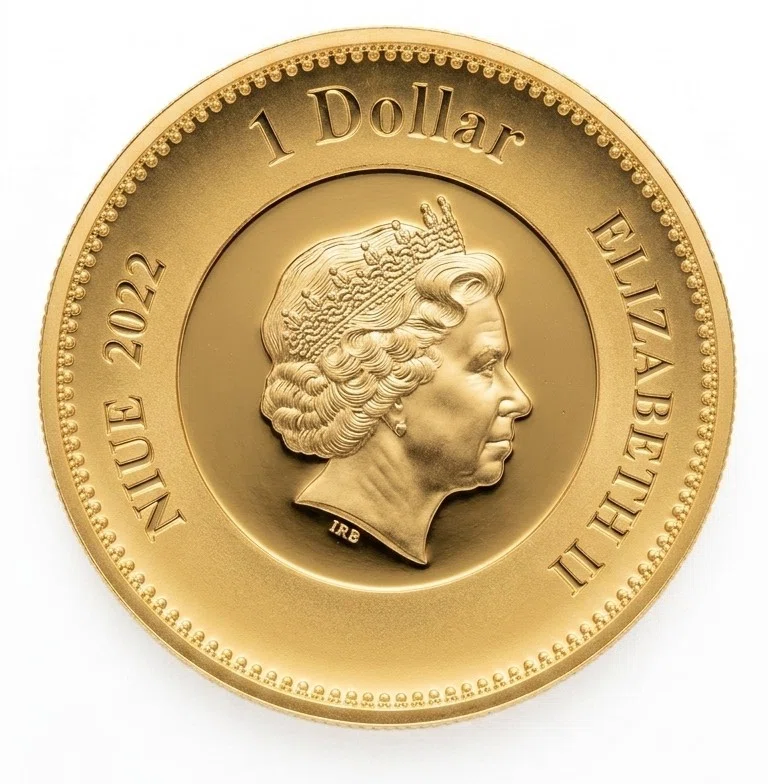 最高鑑定　2022年　ニウエ1ドル金メッキ銅貨　エリザベス2世追憶記念 最高鑑定PF70】エリザベス2世の歩みを辿る、ニウエ2022年追悼