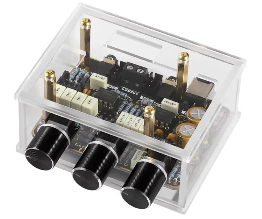 5532オペアンプを2個使用したアクリルケース付きのプリアンプが初心者
