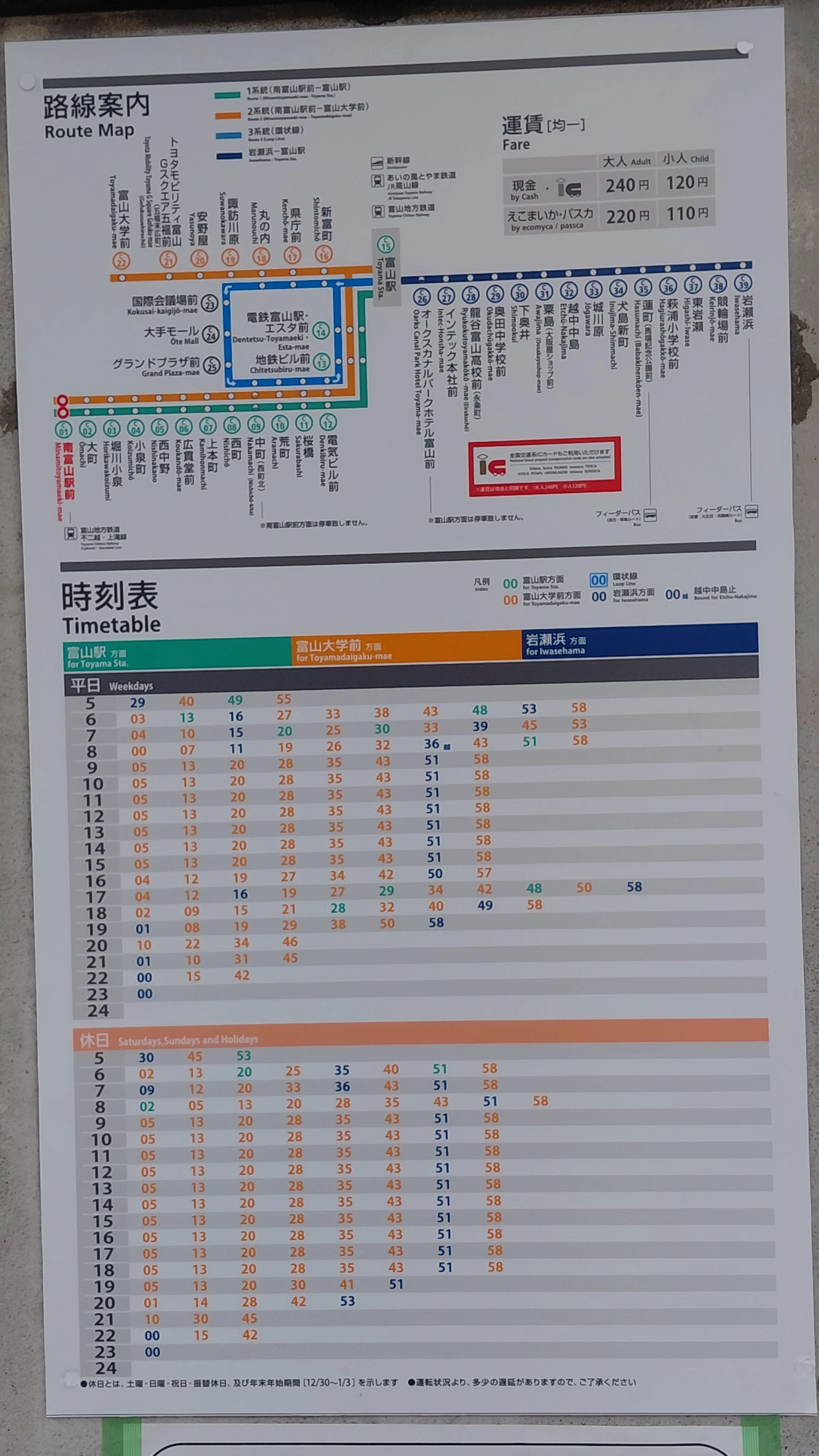 富山地方鉄道の運転士用時刻表(スタフ)8枚セット 2015年2月28日改正