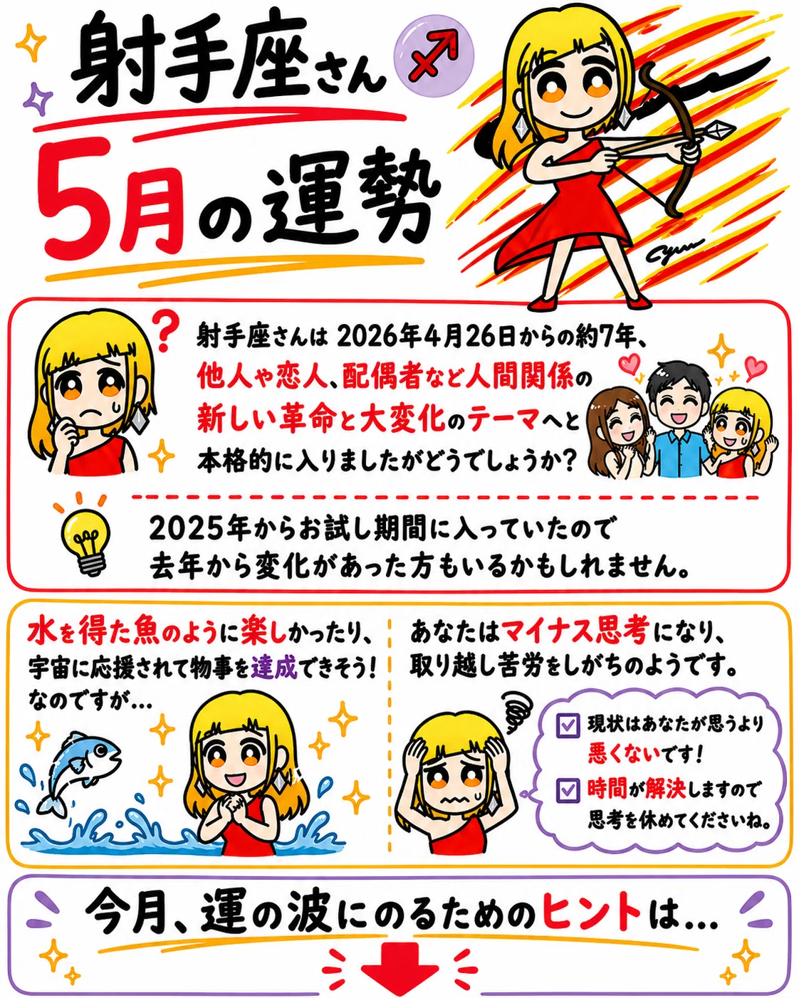 射手座さんへ 5月の運勢【U-ユウ-の12星座占い】｜U-ユウ-｜漫画家占い師