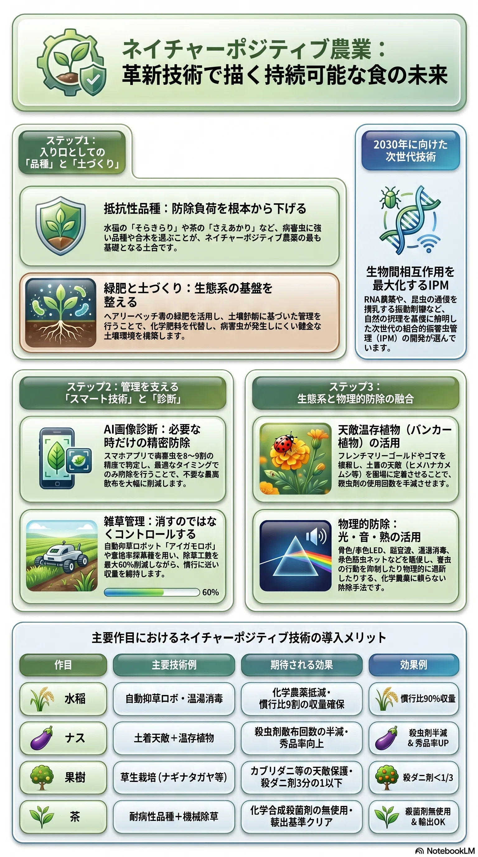 ネイチャーポジティブを支える技術体系として、「みどりの食料システム
