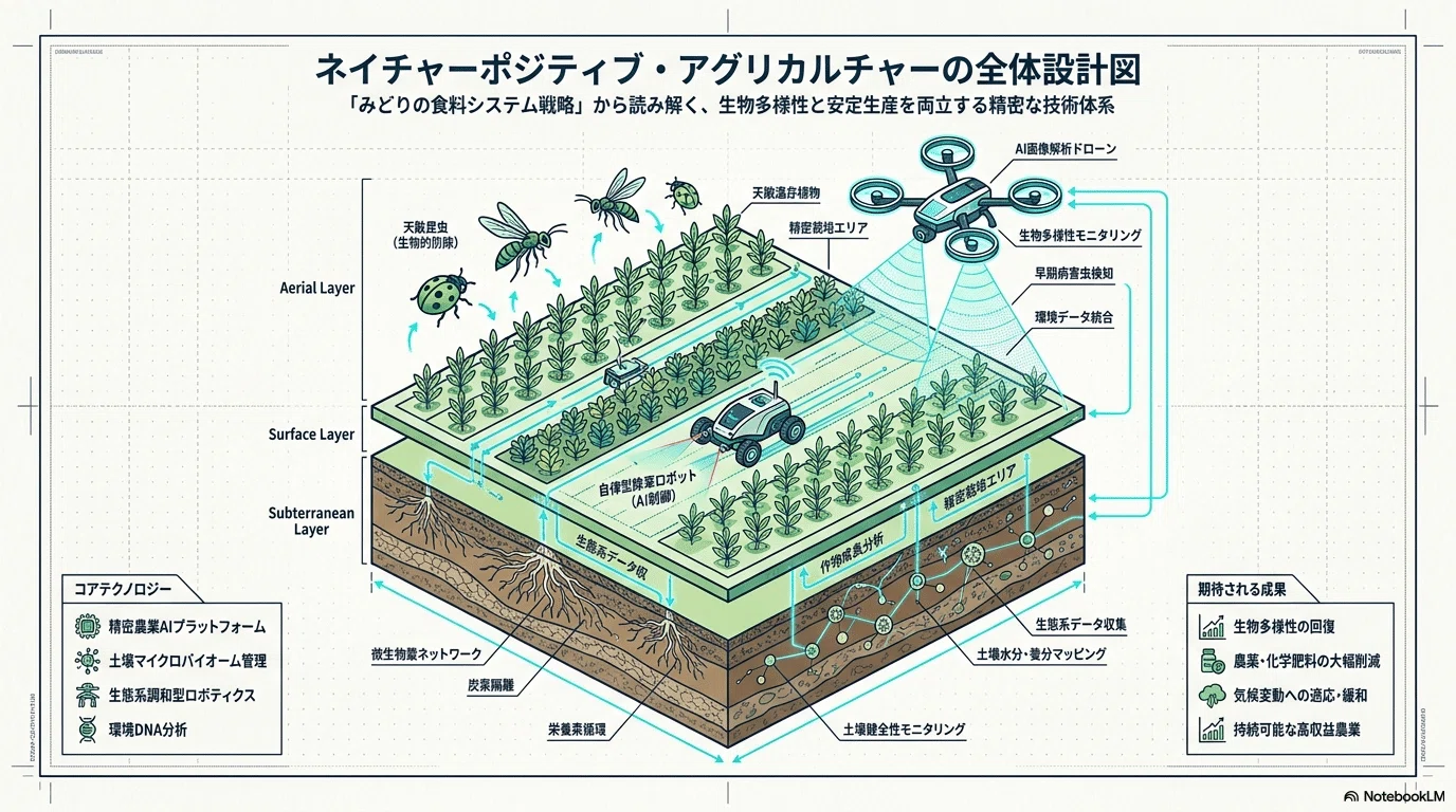 ネイチャーポジティブを支える技術体系として、「みどりの食料システム