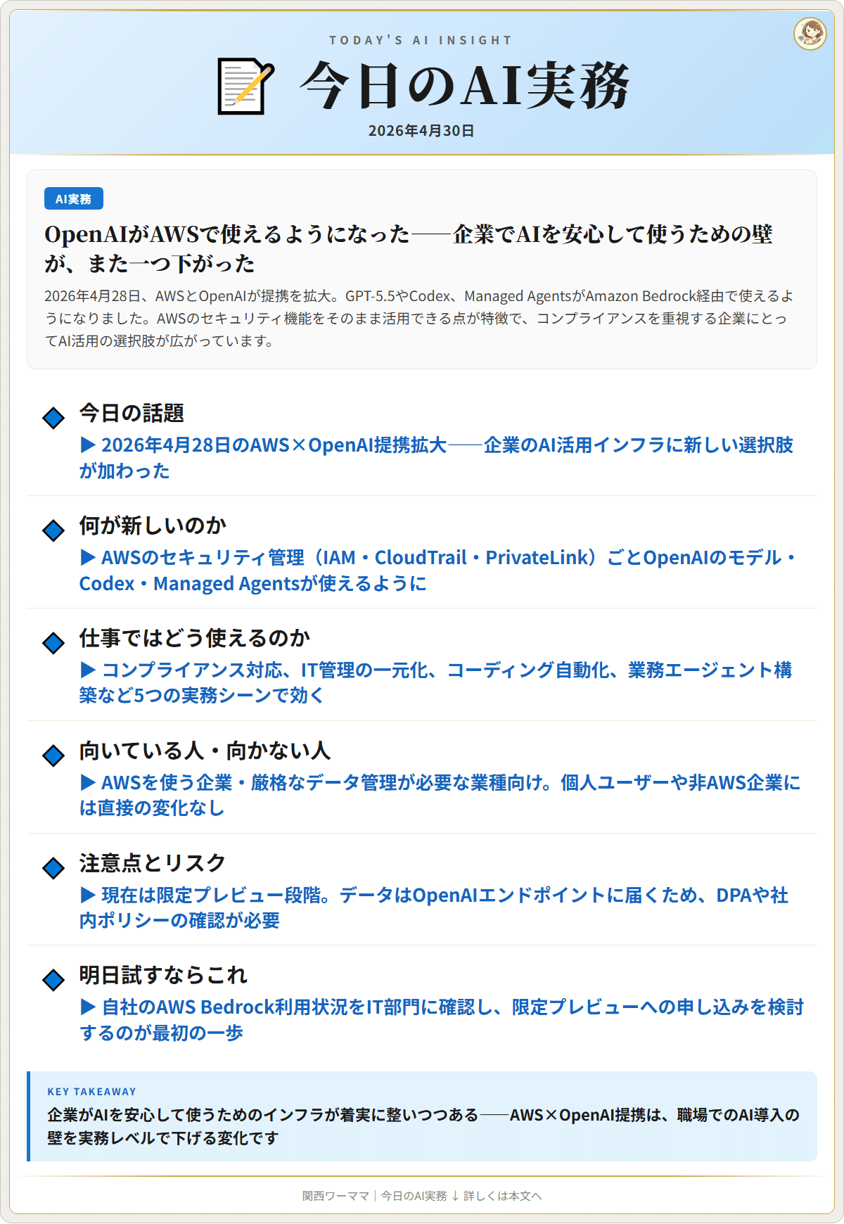 必要な方募集します。動作確認済み OpenAIがAWSで使えるようになった——企業でAIを安心して使うための壁が