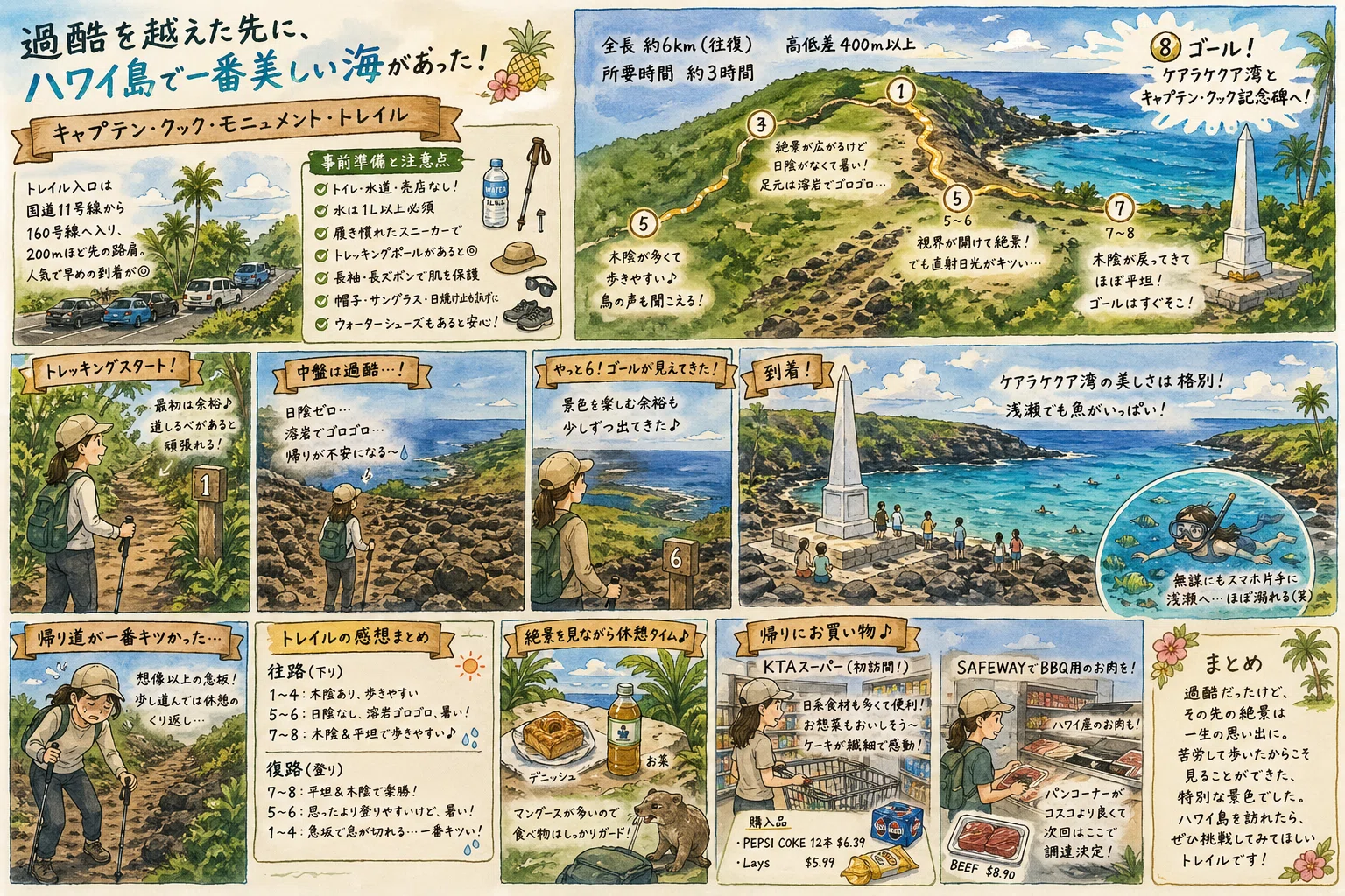 過酷⇒絶景🐡ハワイ島🌺】往復6kmの地獄→たどり着いた海が別世界