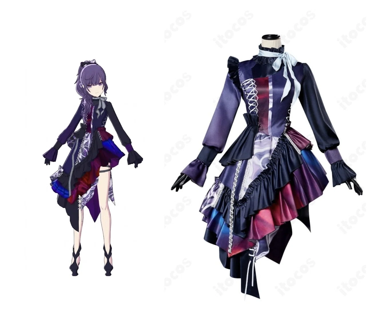 アニメスタイル人物画 紫色の衣装 プロセカ 朝比奈まふゆ Turning Purple コスプレ衣装｜儚げパープルの