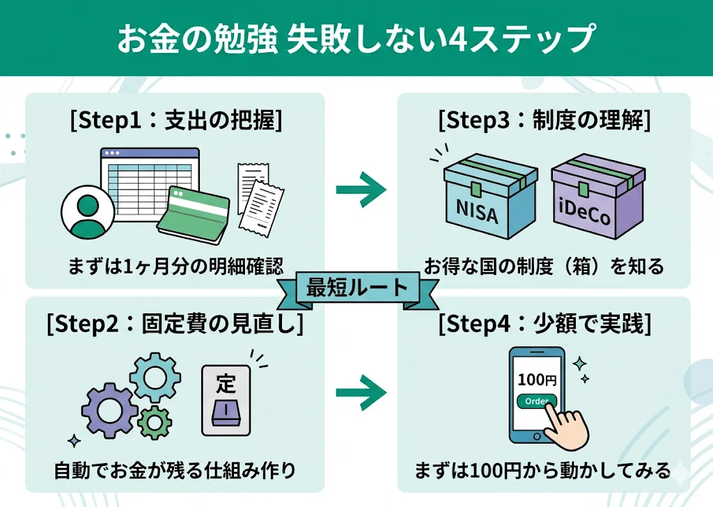 お金の勉強で失敗しないステップ画像