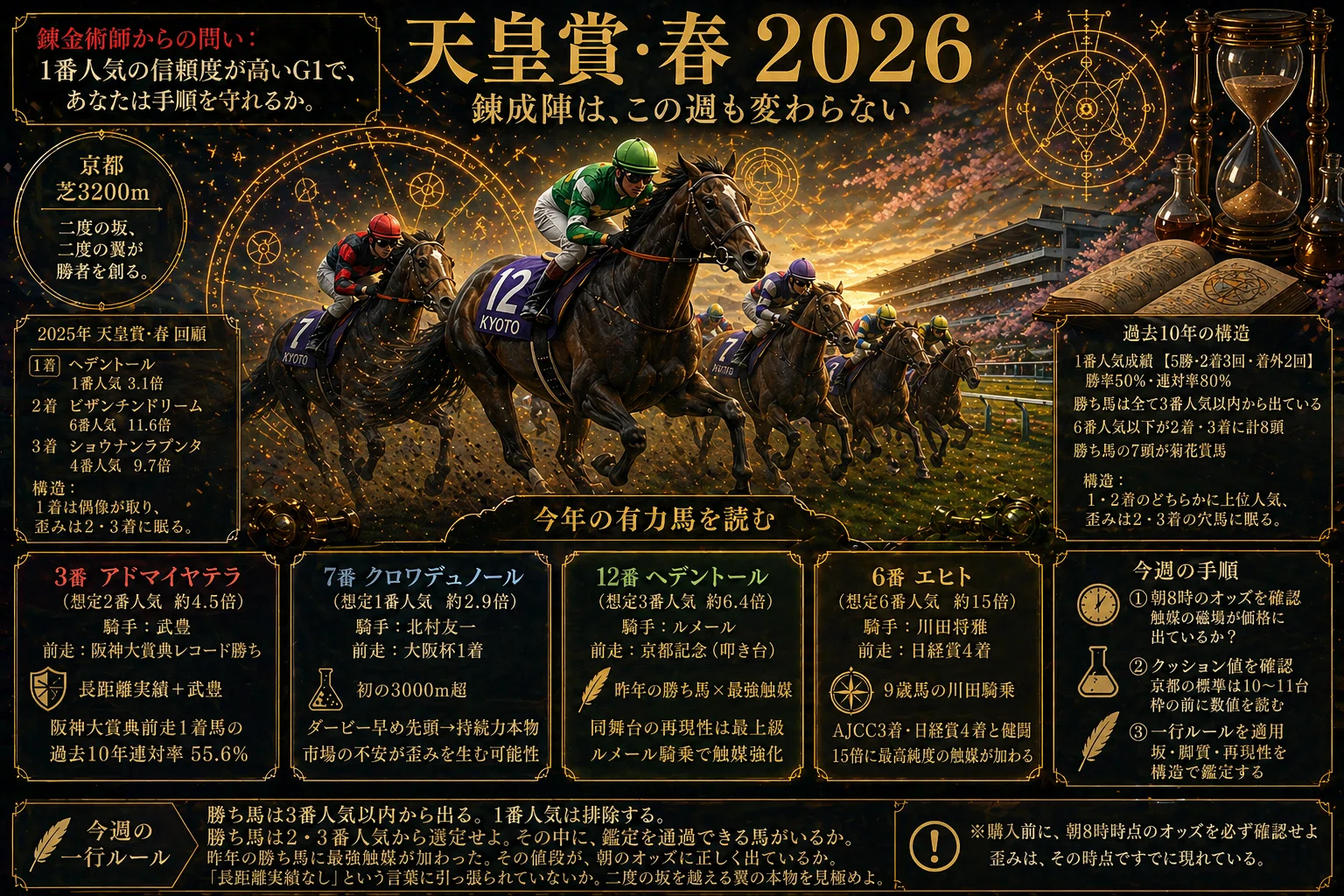 天皇賞・春2026：錬成陣は、この週も変わらない｜おウマの錬金術師