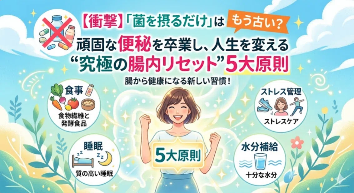 【衝撃】「菌を摂るだけ」はもう古い?頑固な便秘を卒業し、人生を変える“究極の腸内リセット”5大原則|うみの