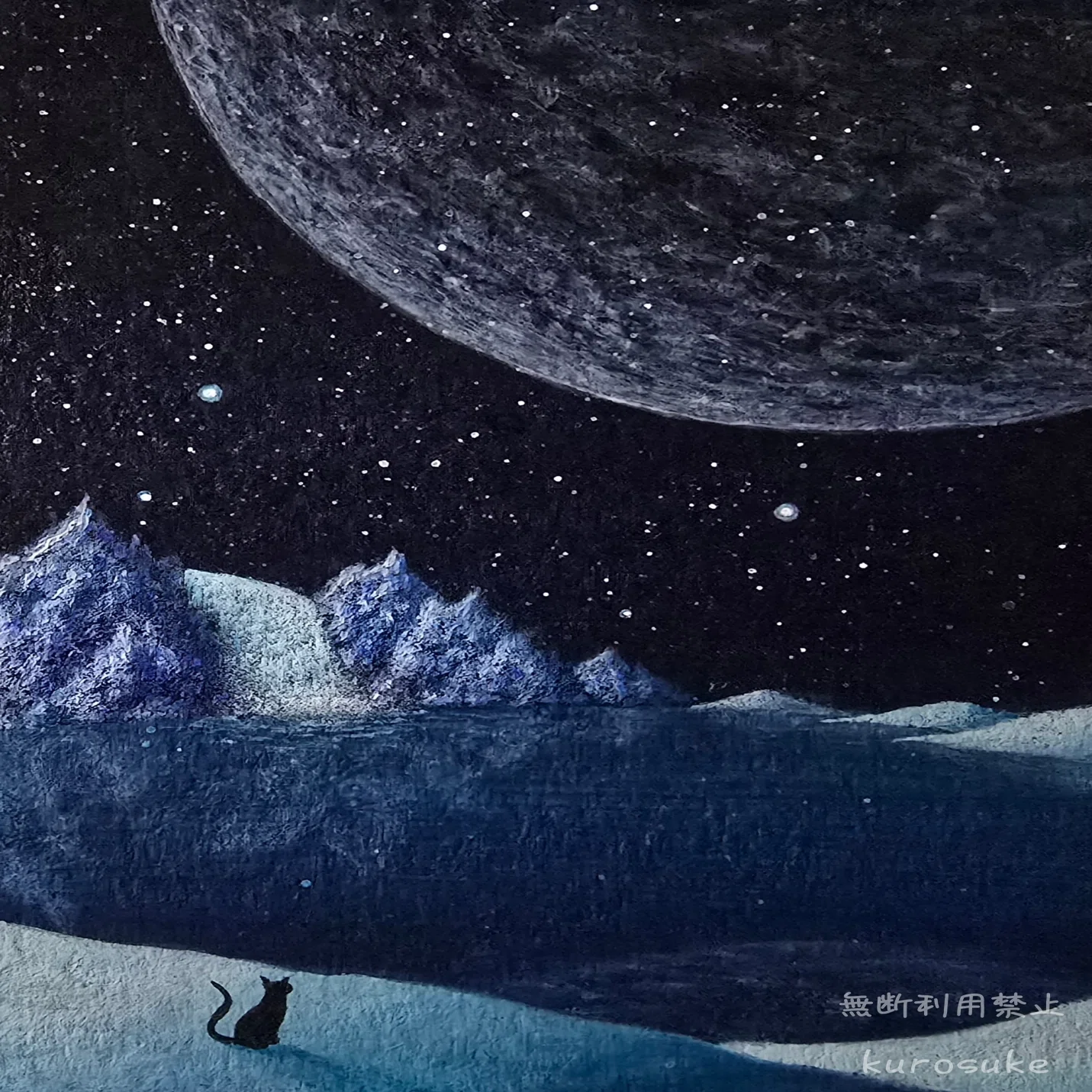 物思いの夜』～黒猫の旅シリーズ アクリル画紹介～｜絵描きのクロスケ
