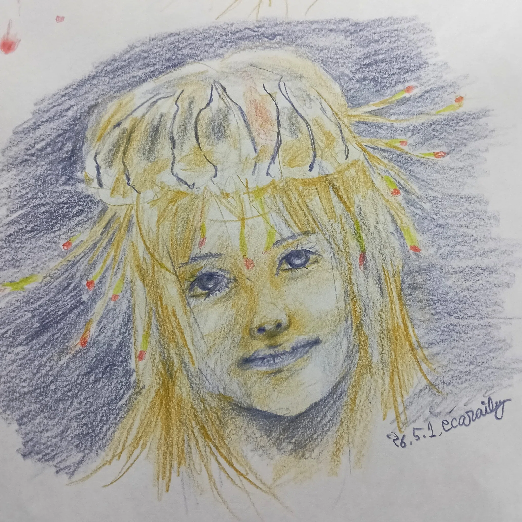 色鉛筆画0501｜エカレエリ@詩-絵-自主制作