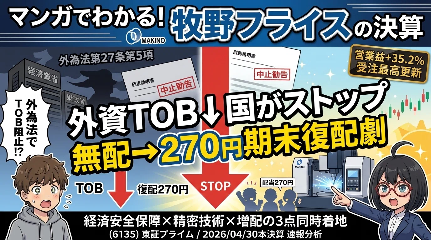 マンガで決算分析】外資のTOBを国がストップした——外為法第27条第5項の 
