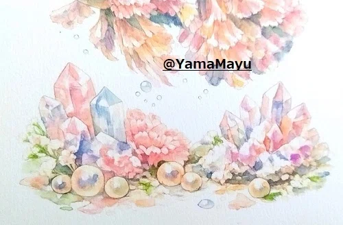 🌺 【新作】深い愛を泳ぐ「水底の裳裾」— カーネーションが描く幻想の尾鰭|山繭 (YamaMayu) 幻想画家