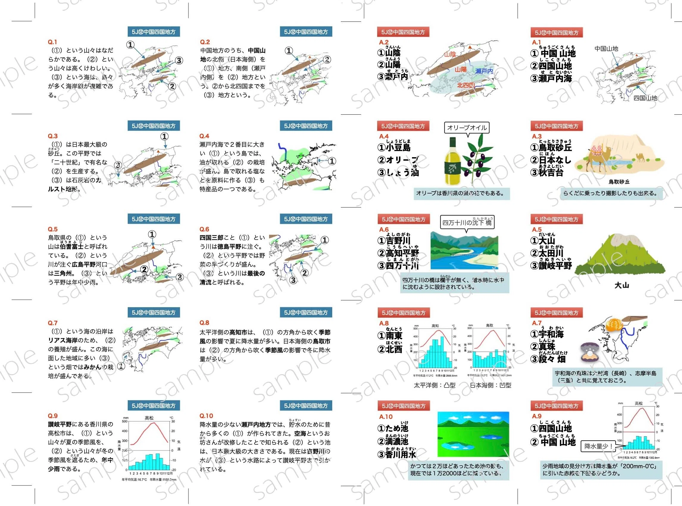 小5上⑫「中国四国地方」暗記カード（増補改訂）｜めじろ@中学受験