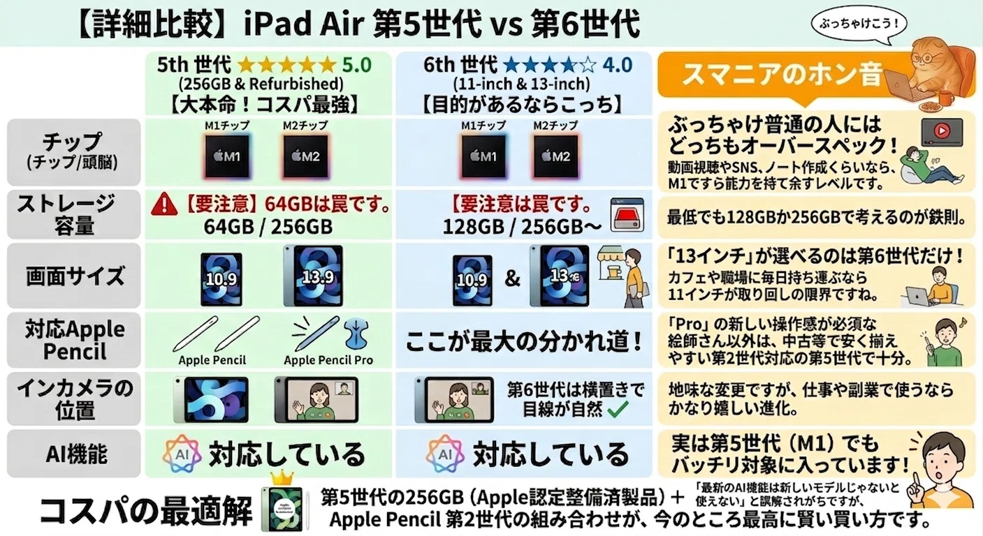iPad Air第5世代と第6世代の違い！周辺機器も含めた「本当のコスパ」と