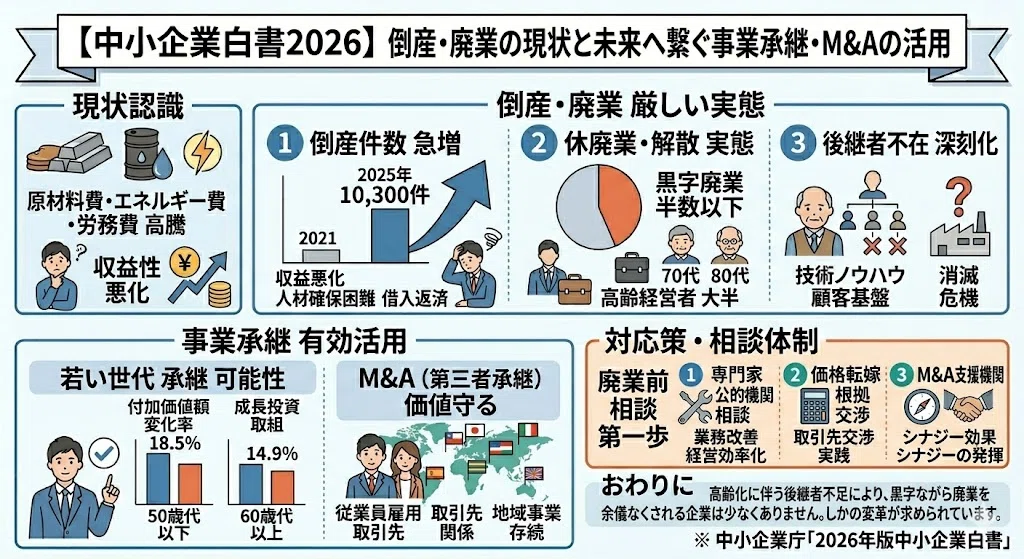 中小企業白書2026】倒産・廃業の今、事業承継・M&Aで未来をつなぐ｜花筏