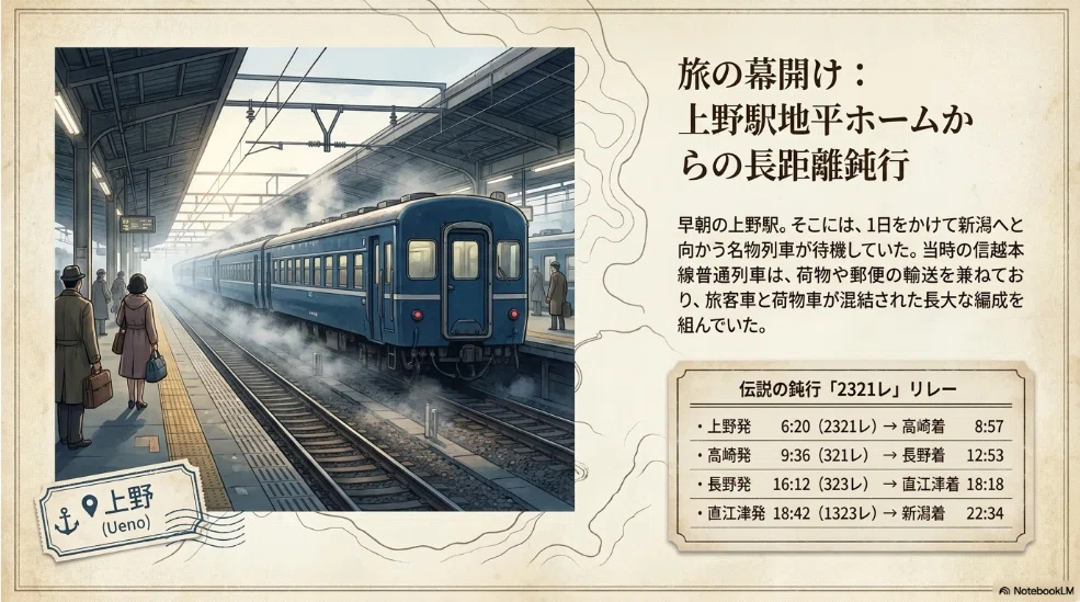NotebookLMで1980年にワープ 上野発 高崎 長野 直江津経由 新潟行き