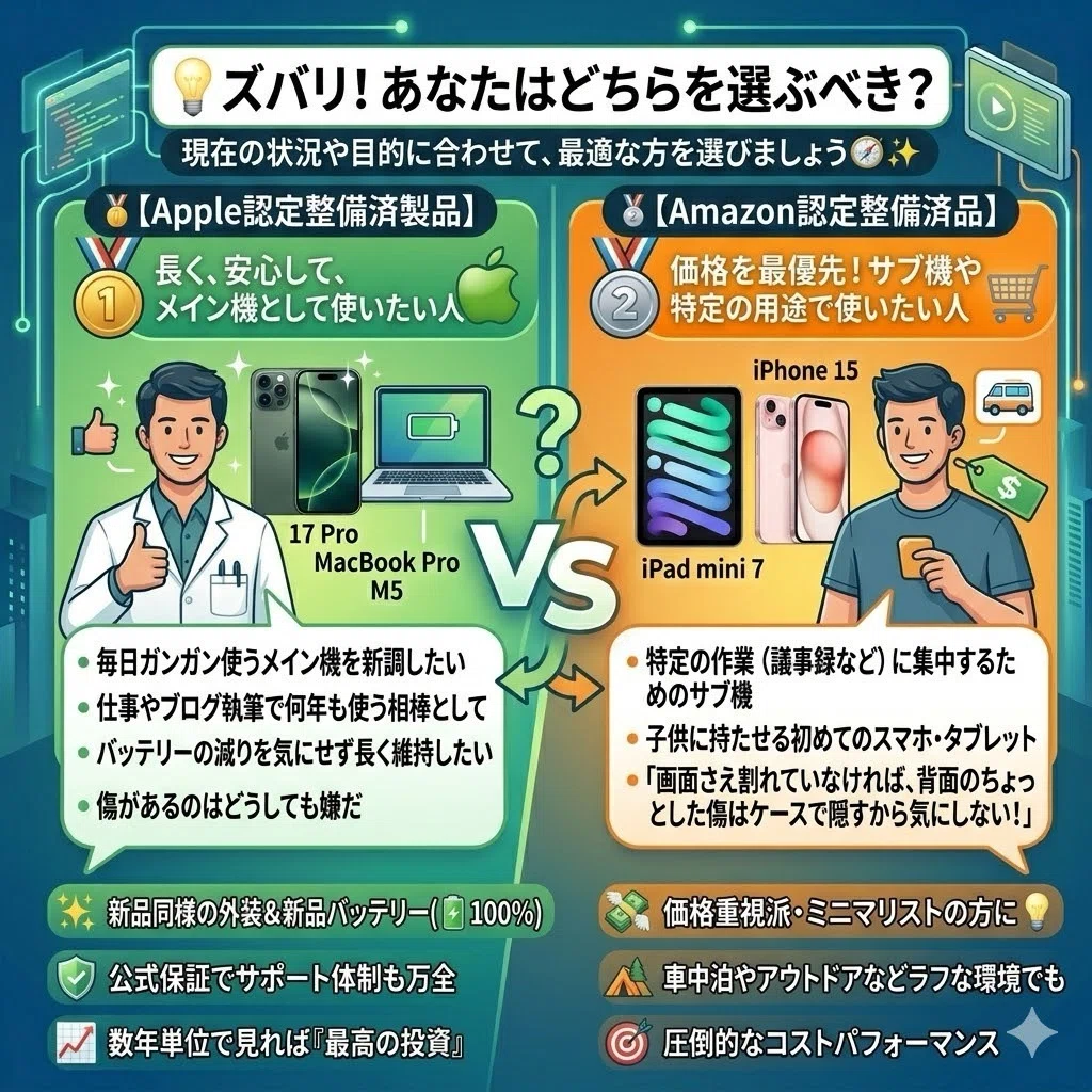 🍏🍏【2026年最新版】Apple認定整備済製品 vs Amazon認定整備済品