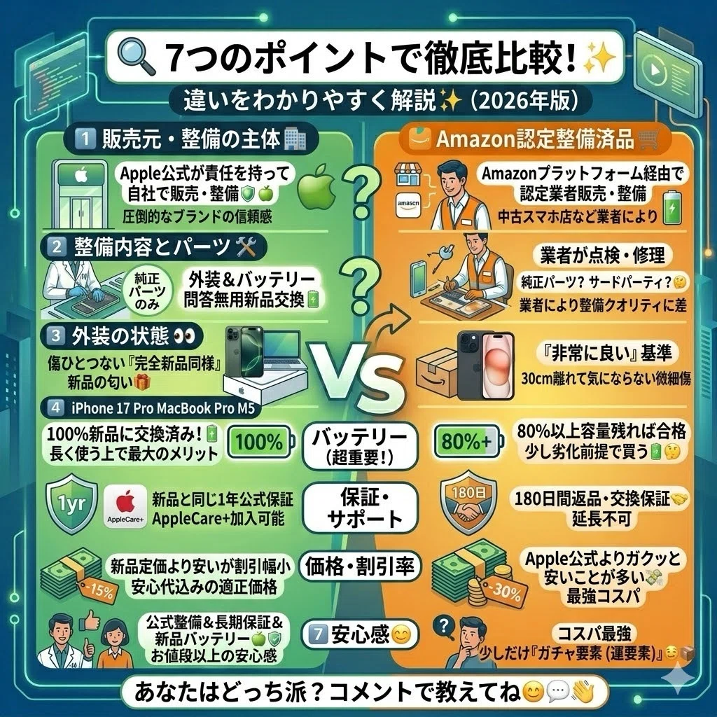 🍏🍏【2026年最新版】Apple認定整備済製品 vs Amazon認定整備済品