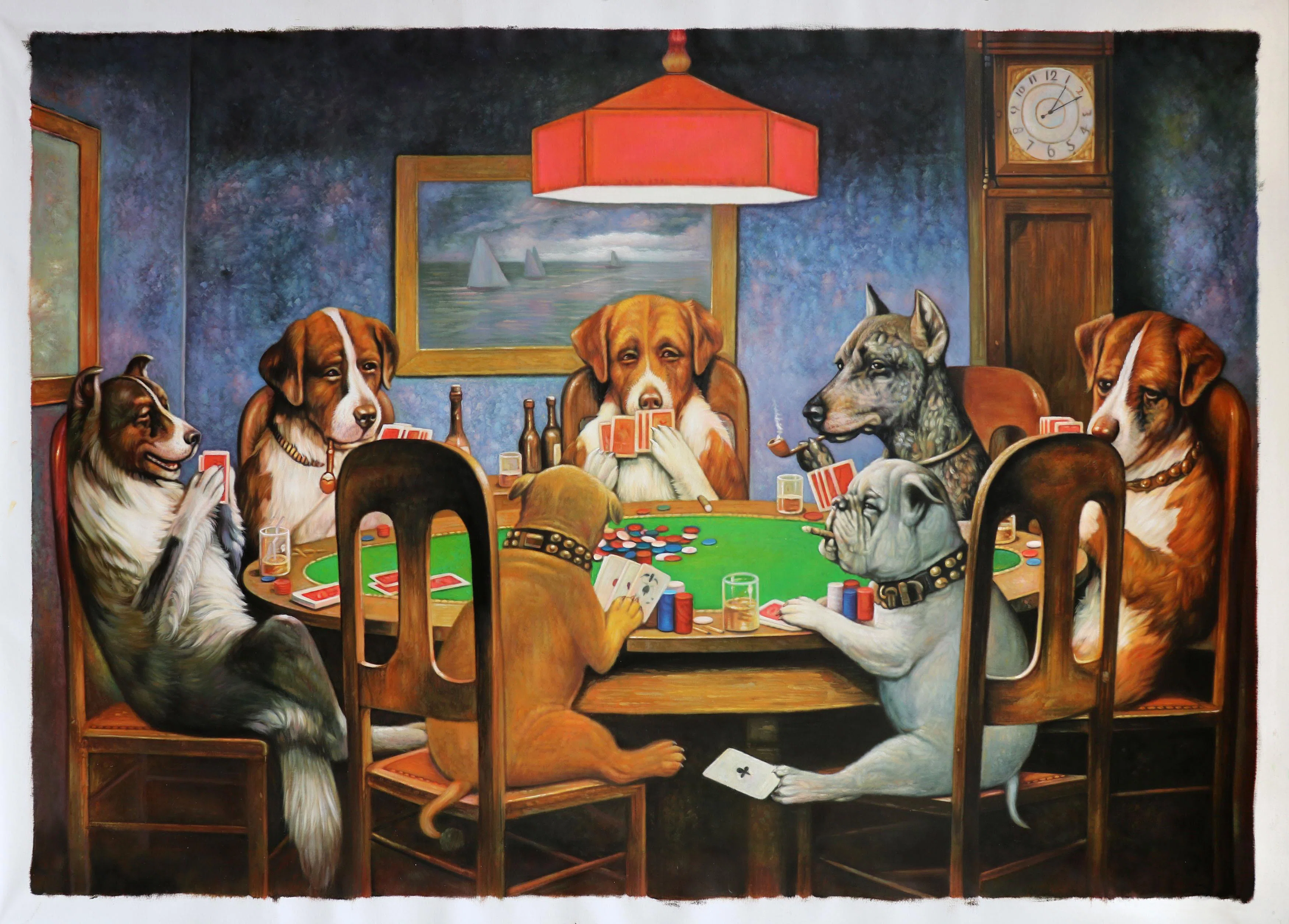 犬の絵　「深夜、とあるバーで」　原画 犬たちの裏切りと友情】クーリッジ『困った時の友』。ポーカーフェイス
