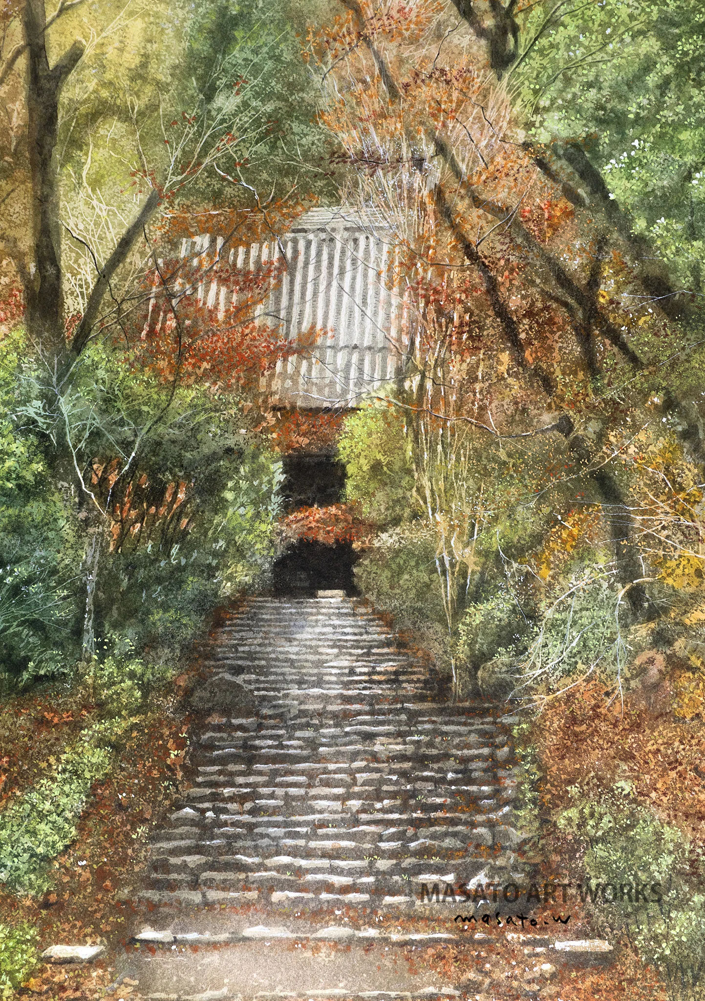 もも手描き水彩画 雨上がりの街並み　値段は※900円です 水彩画を描いて15年、アートをもっと身近に・・・二つの新しい場所を