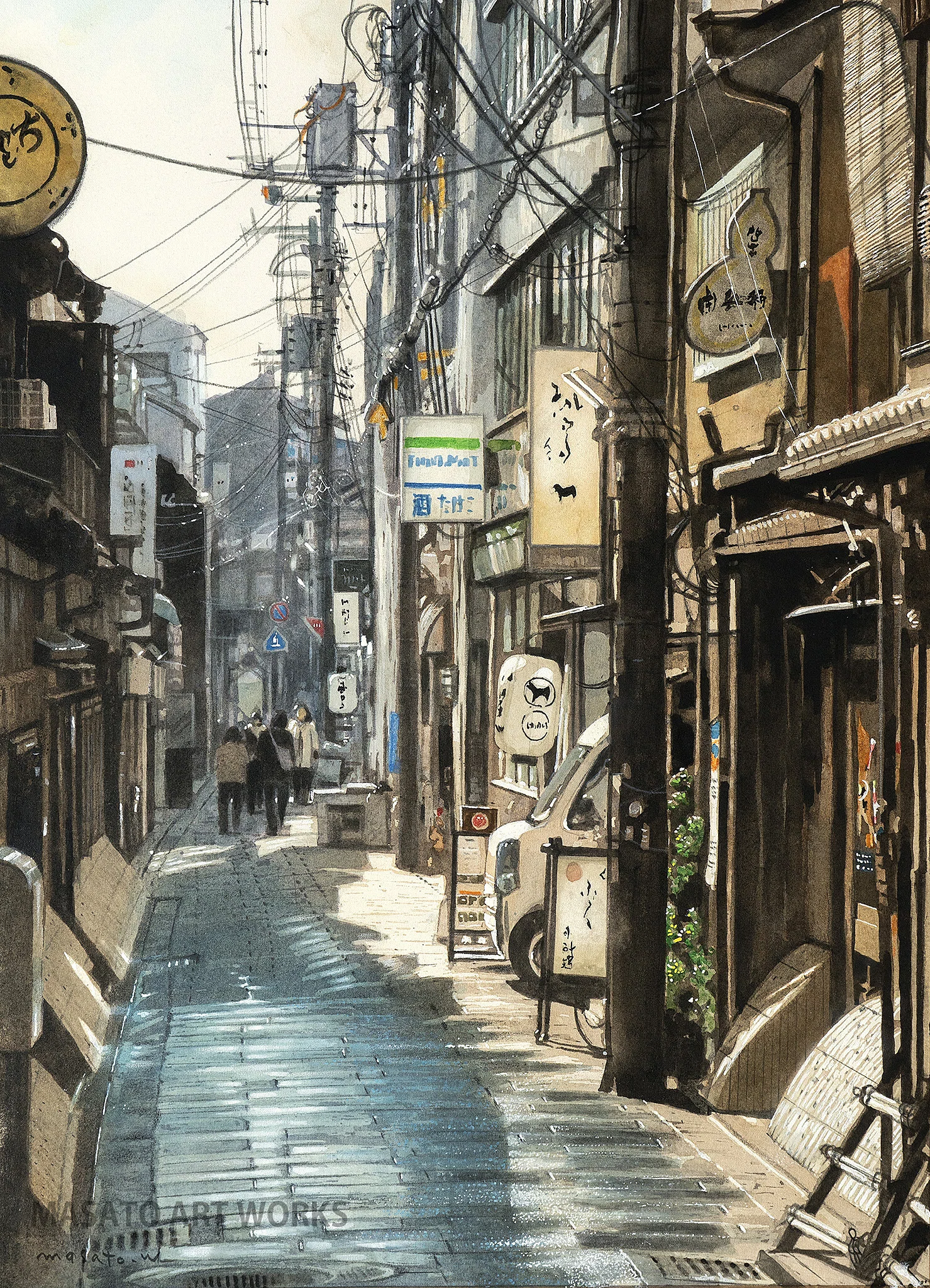 もも手描き水彩画 雨上がりの街並み　値段は※900円です 水彩画を描いて15年、アートをもっと身近に・・・二つの新しい場所を