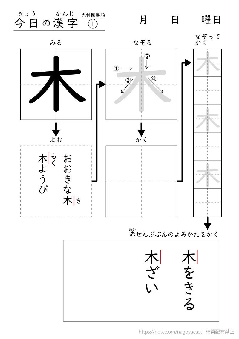今日の漢字プリント｜10文字セット1(お試し無料)｜名古屋東のママ
