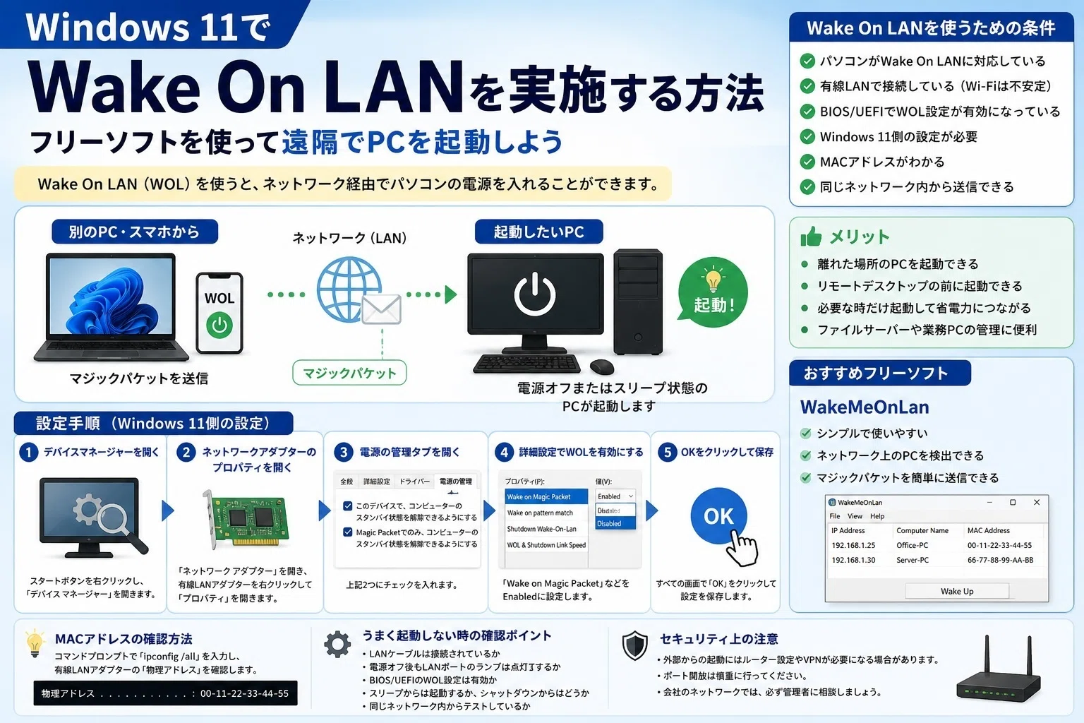 Windows 11でWake On LANを使う方法｜離れた場所からパソコンを起動 