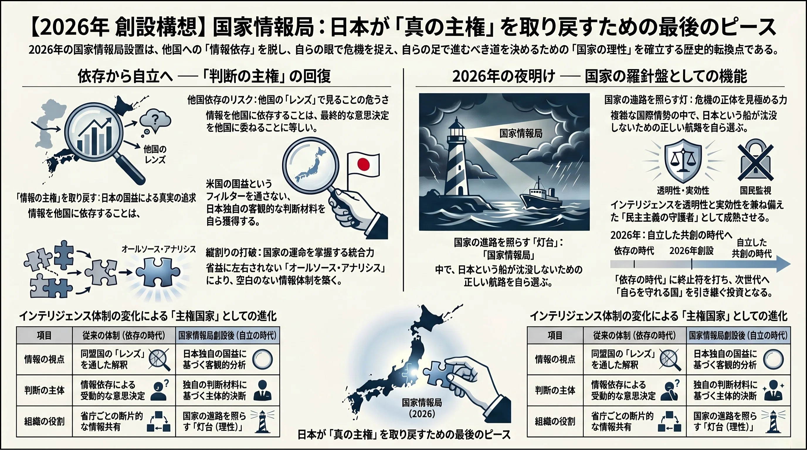 国家情報局の衝撃：2026年、日本が「自前の眼」を持つ主権国家へ変わる