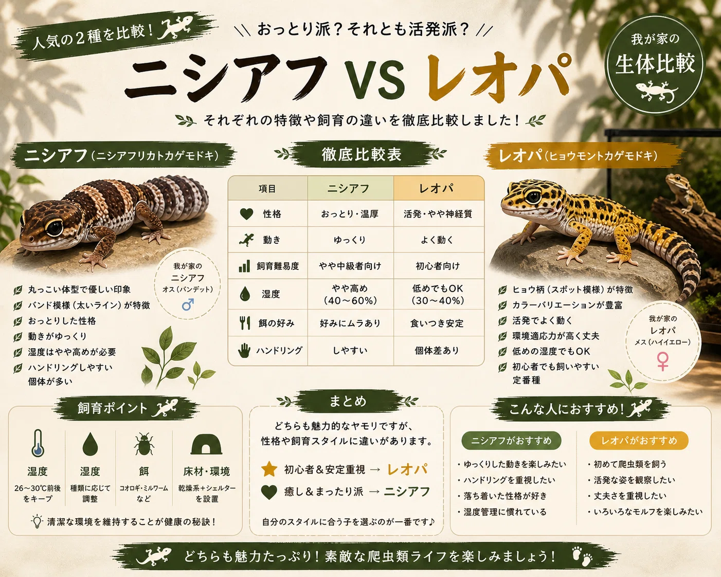 完成版】ニシアフとレオパの違いについて｜マキ爬虫類飼育部屋