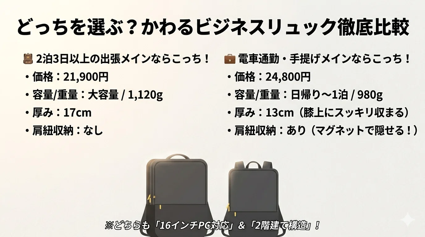 本音レビュー】かわるビジネスリュックの欠点は？通常版とminiの失敗