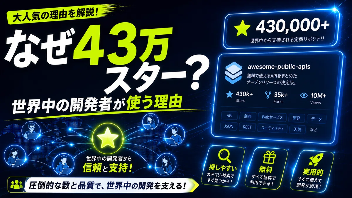 43만 개의 스타를 받은 '무료 API 도감'을 발견했다. 개인 개발 아이디어 찾기에 유용한 GitHub 저장소 'Public ...