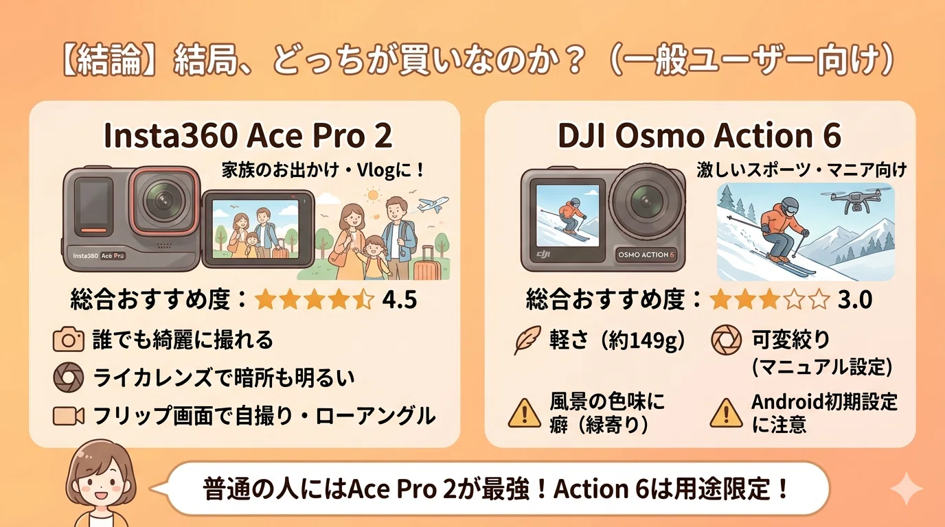 DJI Action 6とAce Pro 2を比較。6万円を無駄にしないための徹底検証