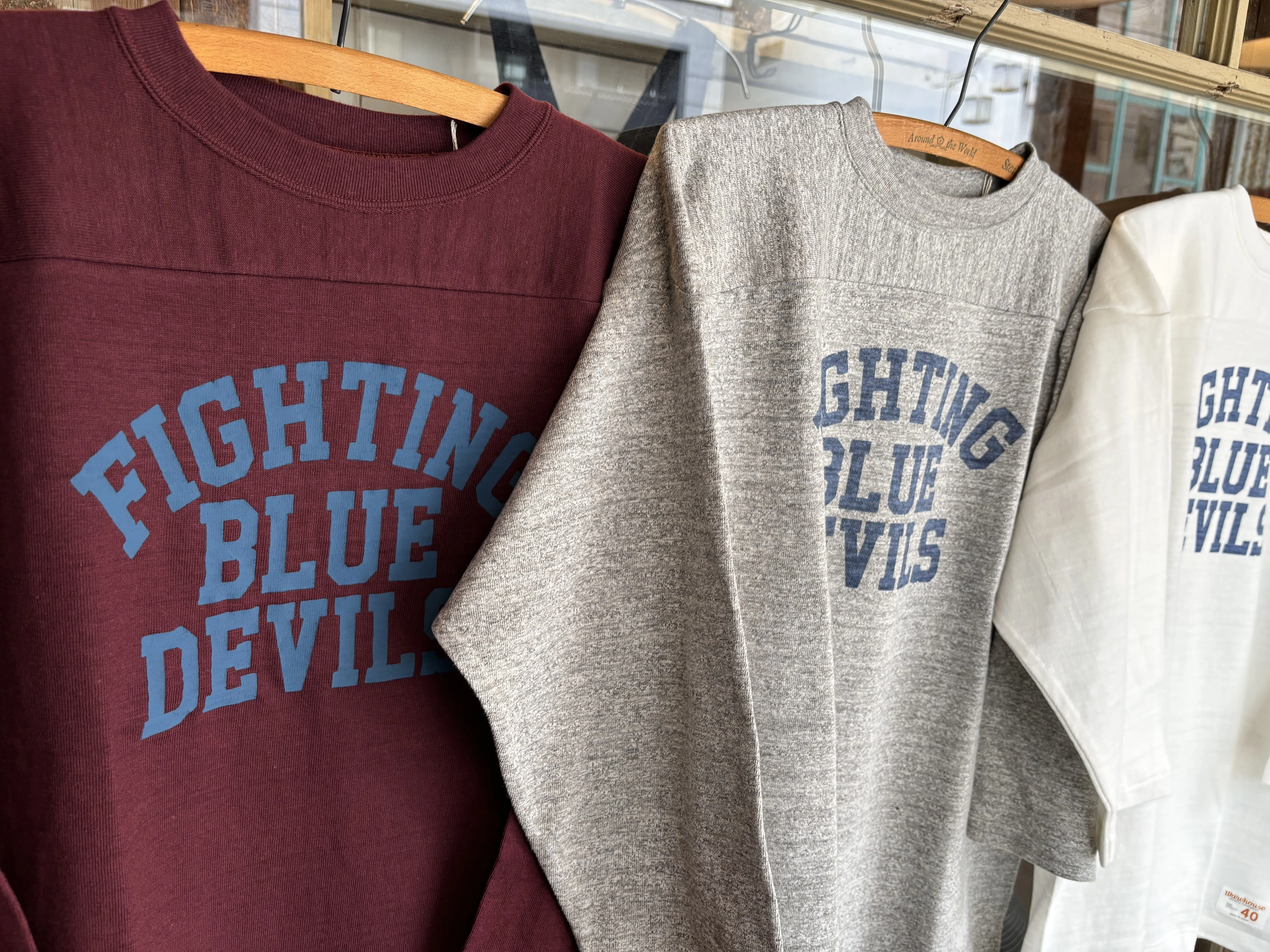 WAREHOUSE 7分袖フットボールTシャツ BLUE DEVILS Lot 4063 7分袖フットボールT 《26SS》｜warehousestaff