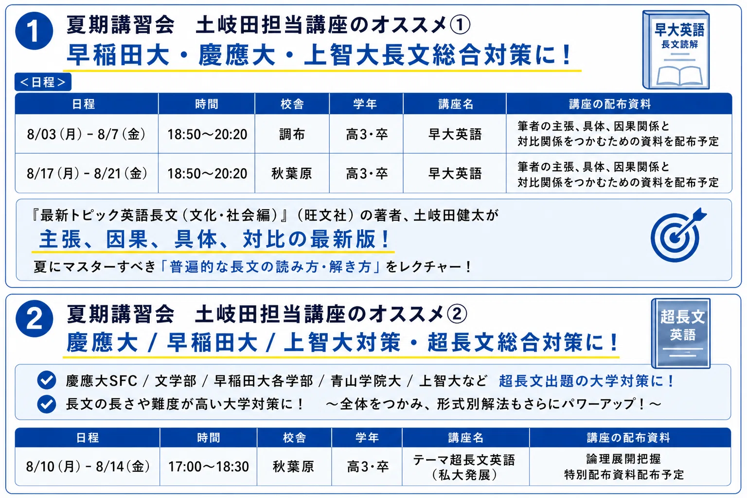 2026年夏期講習の講座まとめ｜土岐田 健太（ときた けんた）