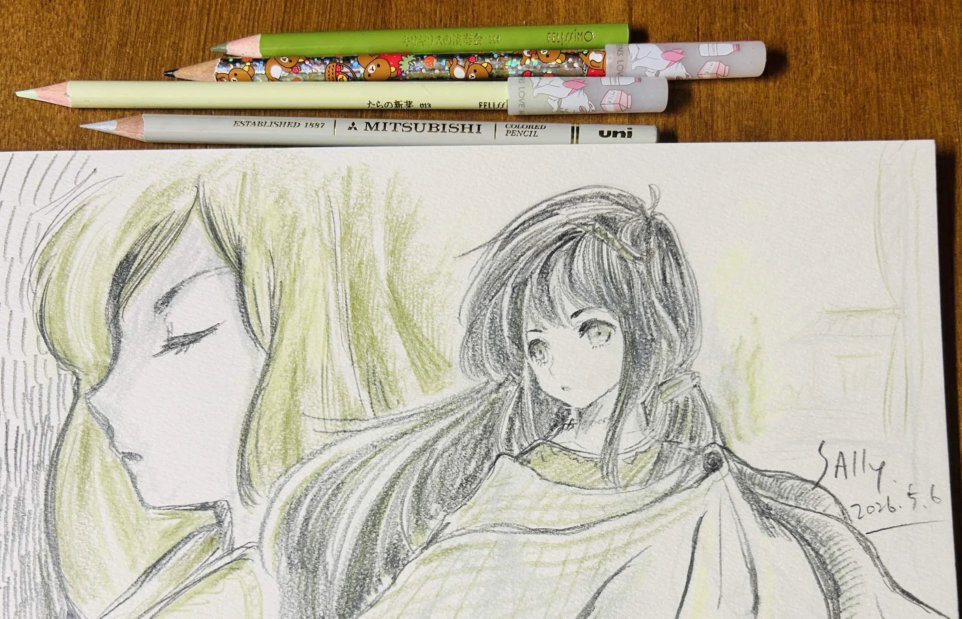 色鉛筆と鉛筆で落書き｜おひさまめーかー