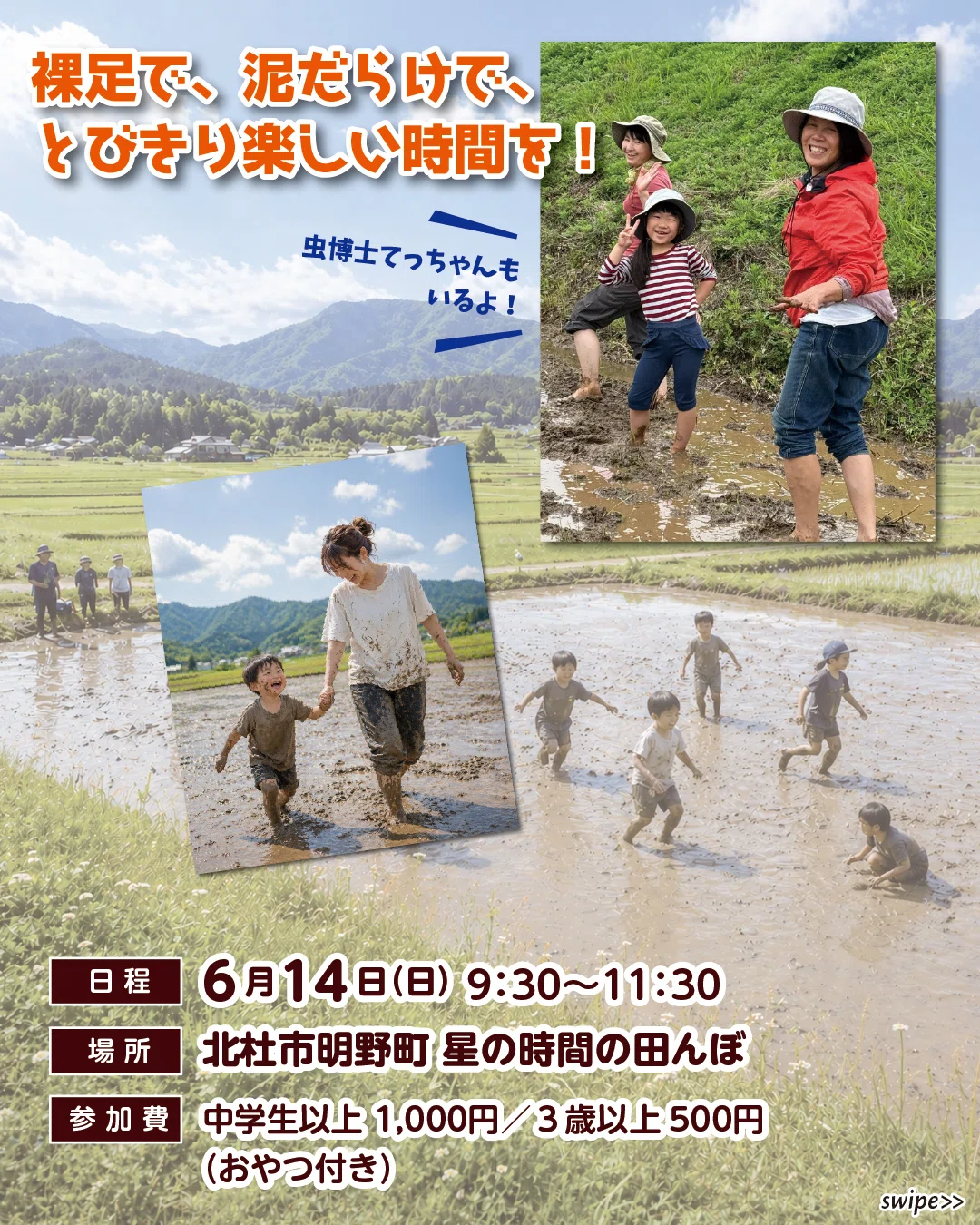 田んぼで遊ぶ、田んぼで植える｜「星の時間」八ヶ岳の子どもと大人の