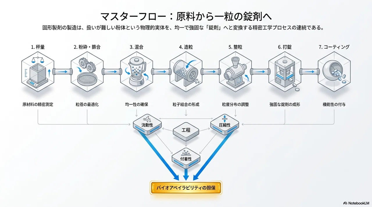🔰】固形製剤製造工程解説：原料から一粒の錠剤に至る技術詳解レポート