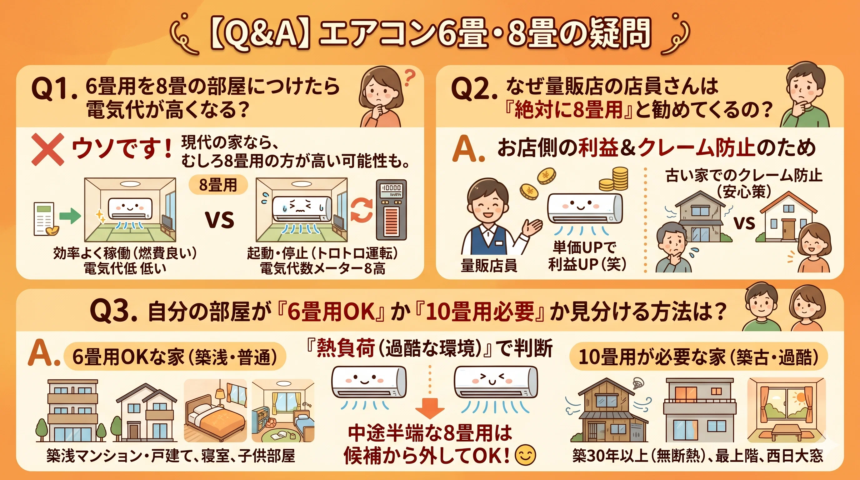 エアコンの6畳と8畳の違い。最大能力は同じ？4.6万円を無駄にしない 