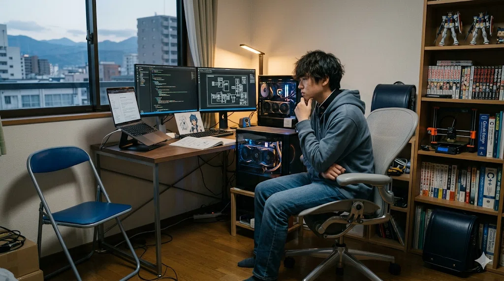 黒白のかっこいいゲーミングチェア！！PC作業の方、学習机にどうですか？座り心地抜群！ 学生エンジニアの「椅子」問題：ゲーミングチェア vs オフィスチェア