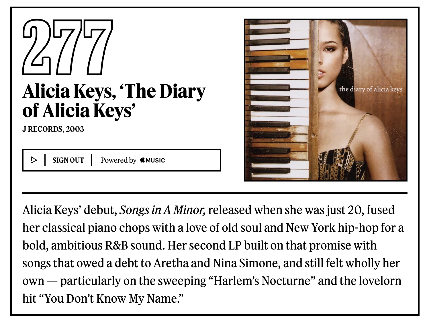 277位：アリシア・キーズ『The Diary of Alicia Keys』｜「歴代最高の 