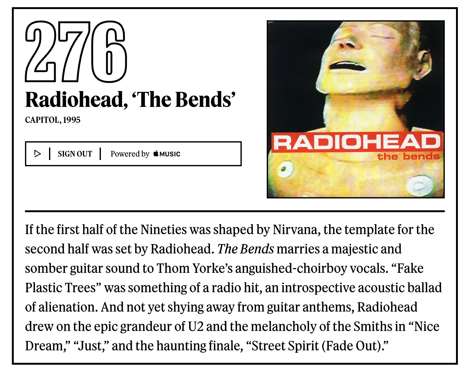 276位：レディオヘッド『The Bends』｜「歴代最高のアルバム500選」を