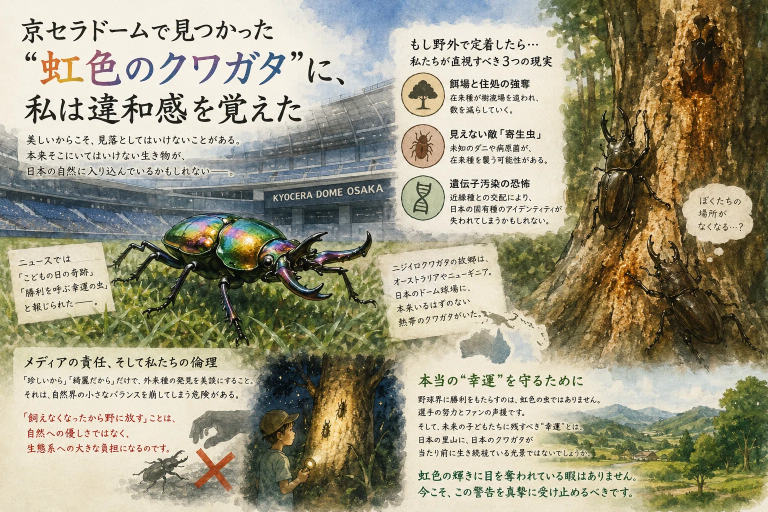 京セラドームで見つかった“虹色のクワガタ”に、私は違和感を覚えた